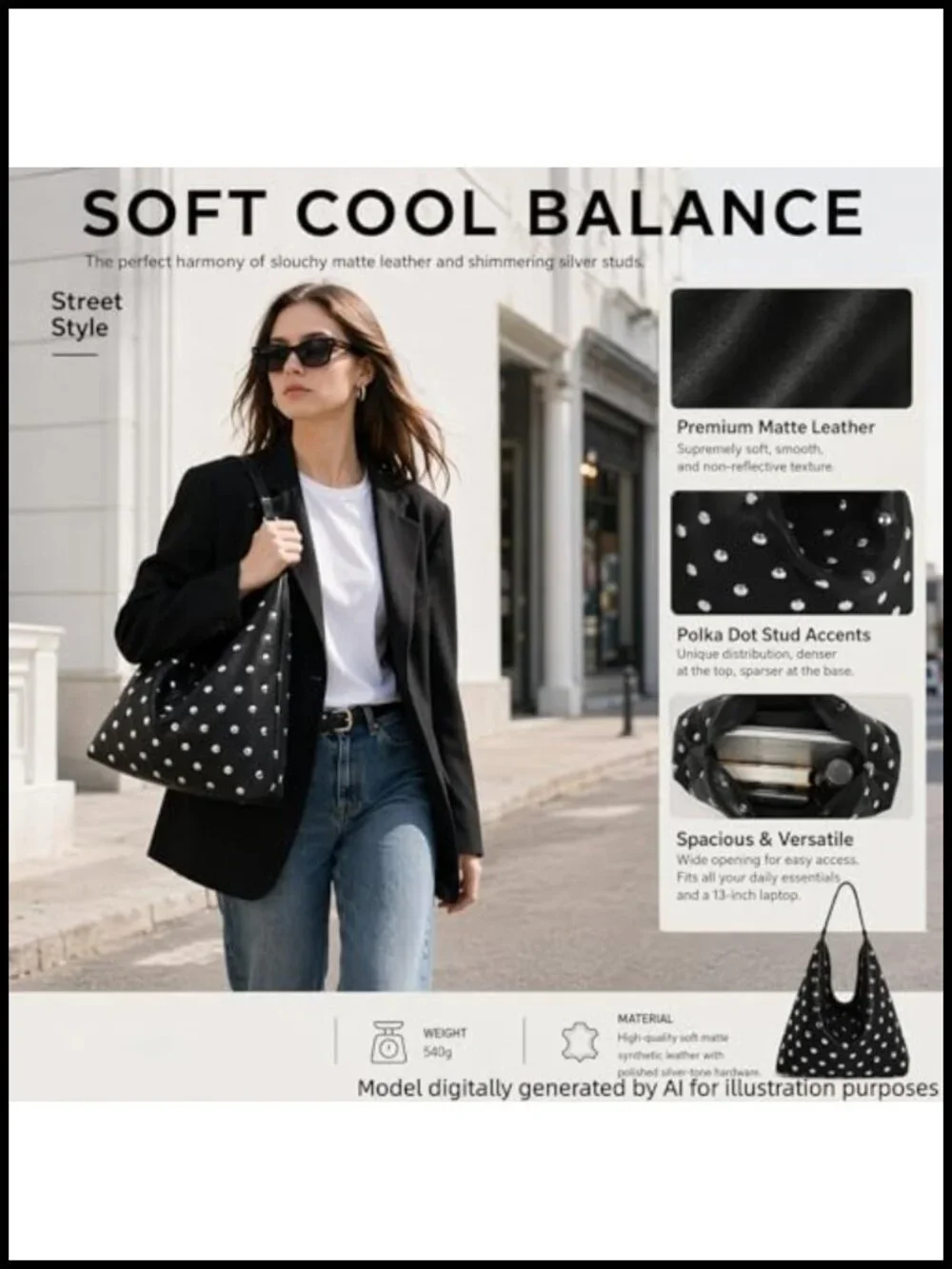 Studded Hobo Bag Tote Purse Faux Leather Y2K Punk Handbag